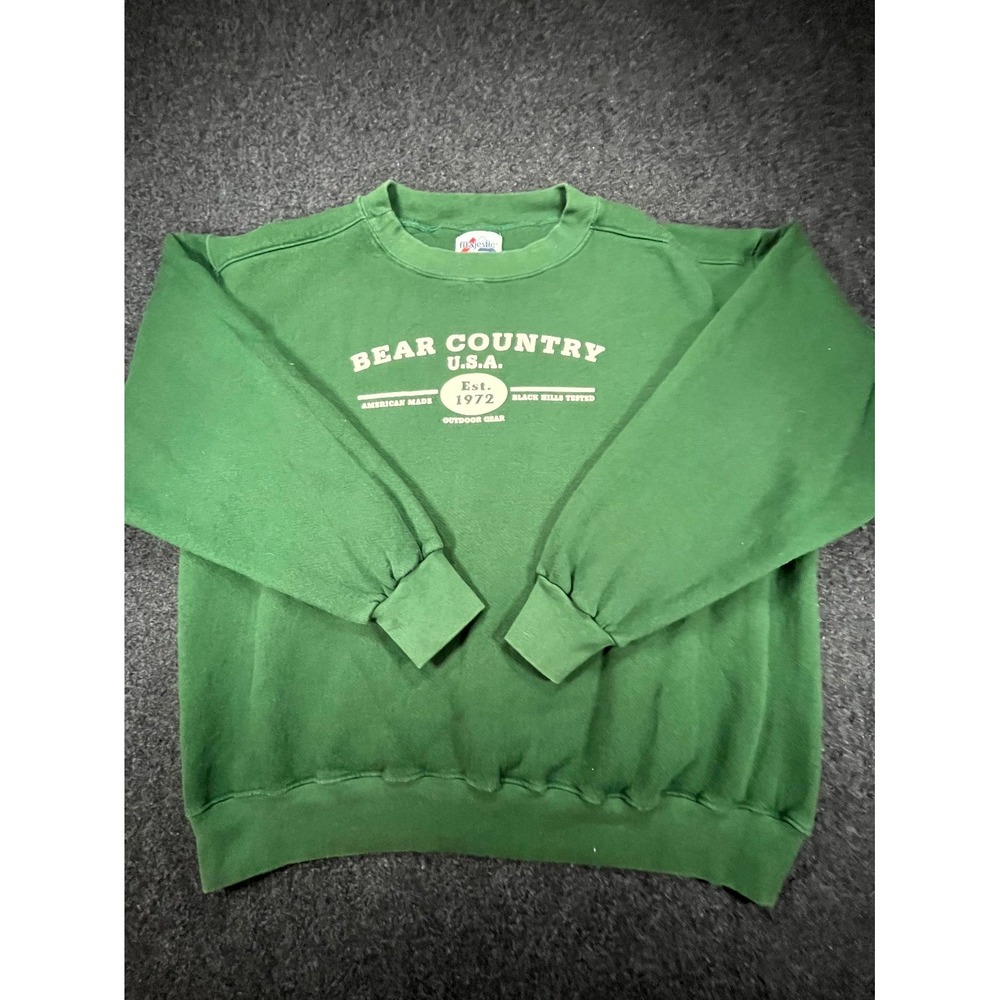 Vintage Majestic Bear Country USA Sweatshirt Unisex Large Green Black Crew Neck